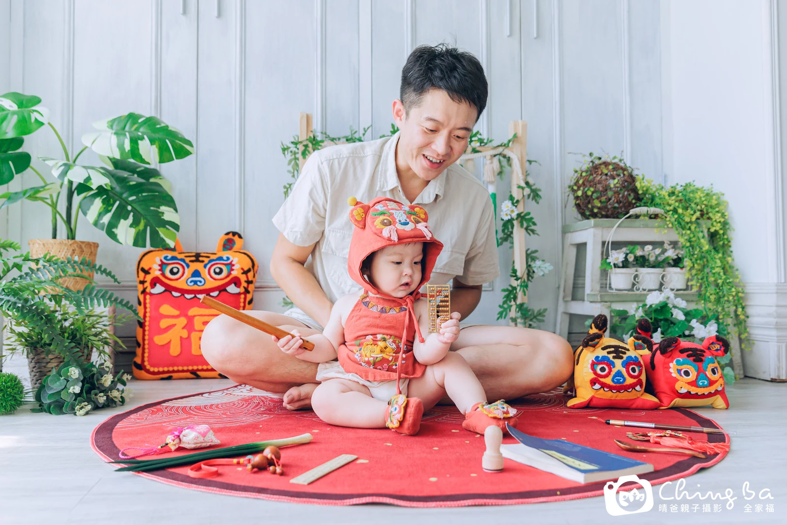 西打的台中小家庭抓周拍攝現場